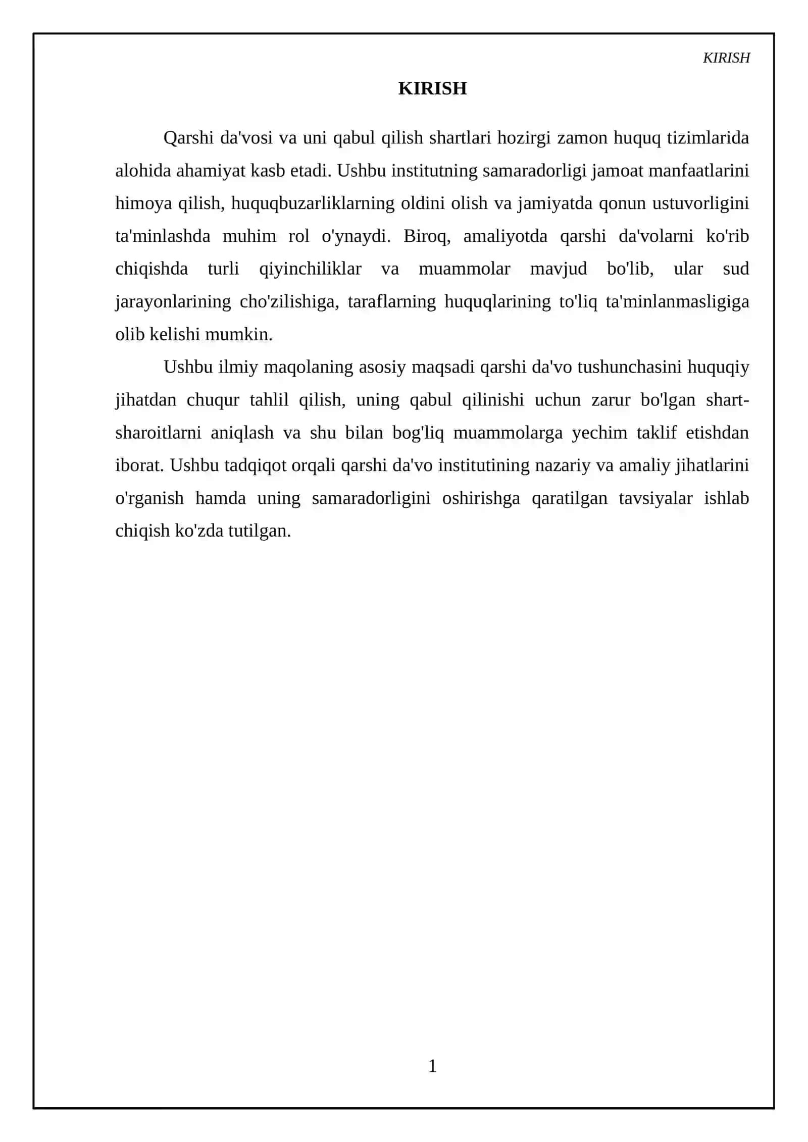 Qarshi da'vosi va uni qabul qilish shartlari 3