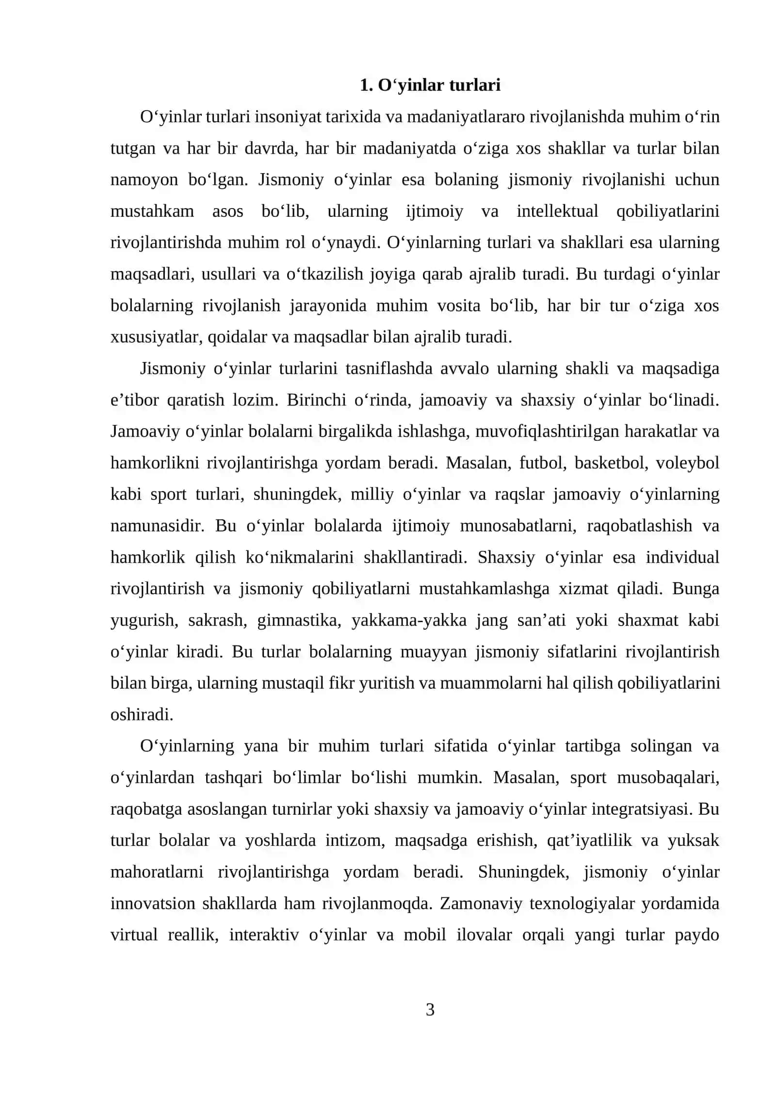 O'YIN BOLA FAOLIYATINING ASOSIY TURI SIFATIDA. O‘YINNING KELIB CHIQISH TARIXI 3