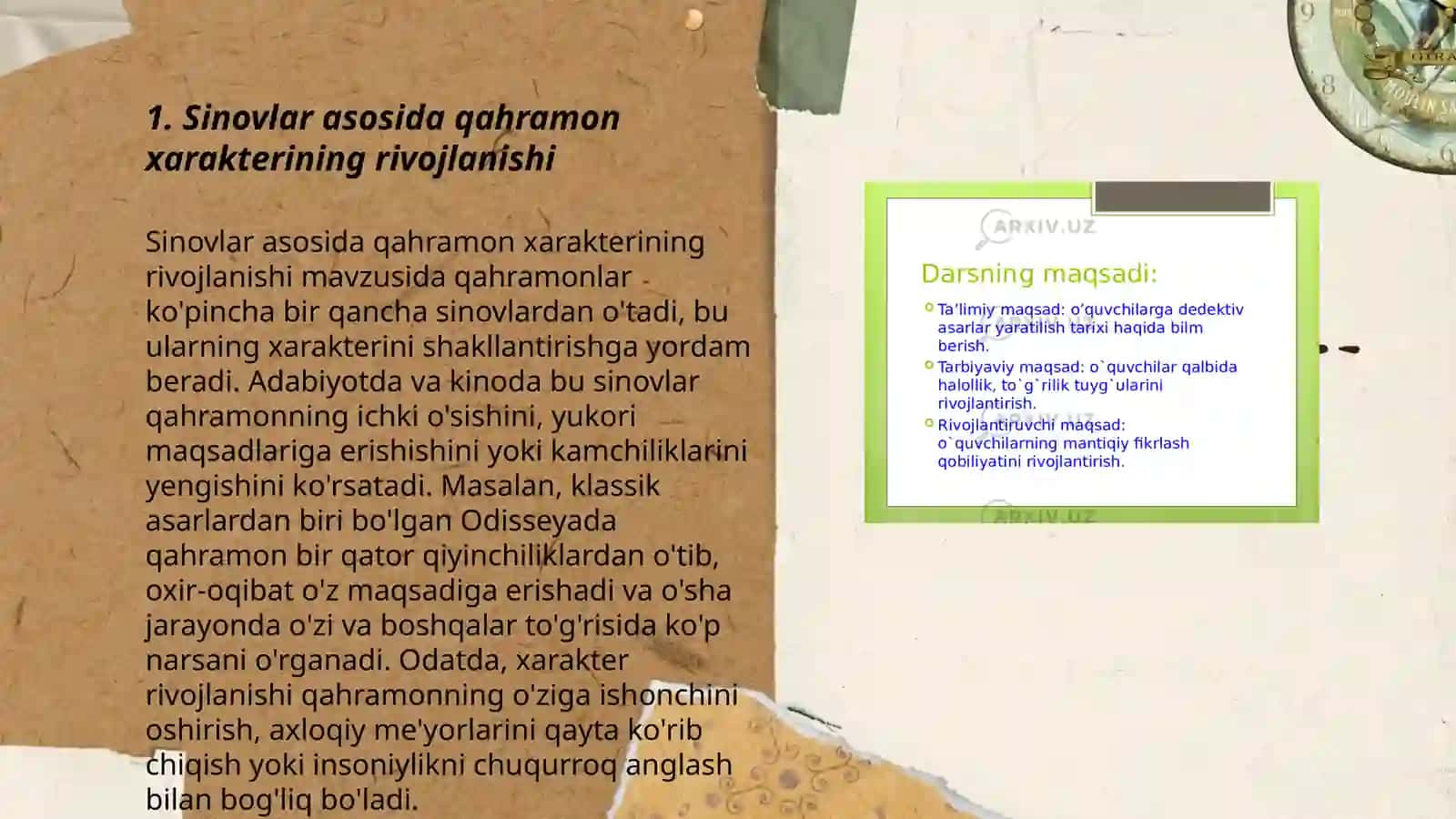 Sinov turlarining asar syujetidagi oʻrni 3