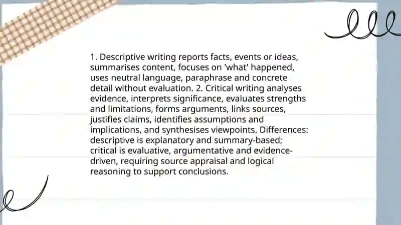 Identifying critical and descriptive writing 3