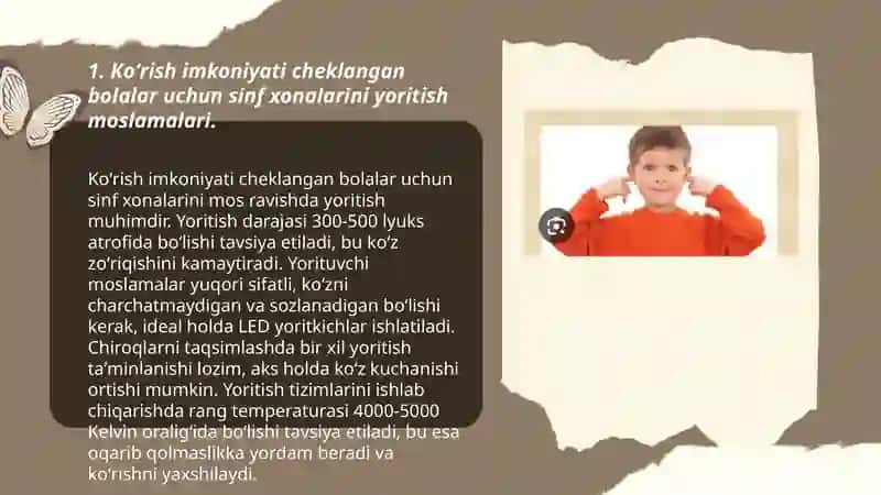 Koʻrishda,eshitishda va yengil darajadagi aqliy rivojlanishida muammosi boʻlgan bolalar inklyuziv ta'limida sinf xonalari va dars jarayonini moslashtirish 3
