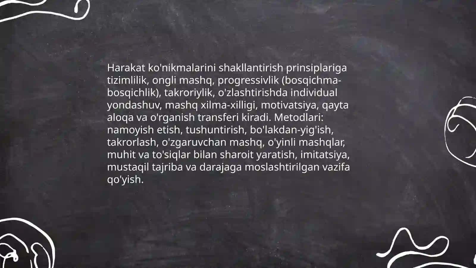 Harakat ko'nikmalarini tashkil etish mashqlari 3