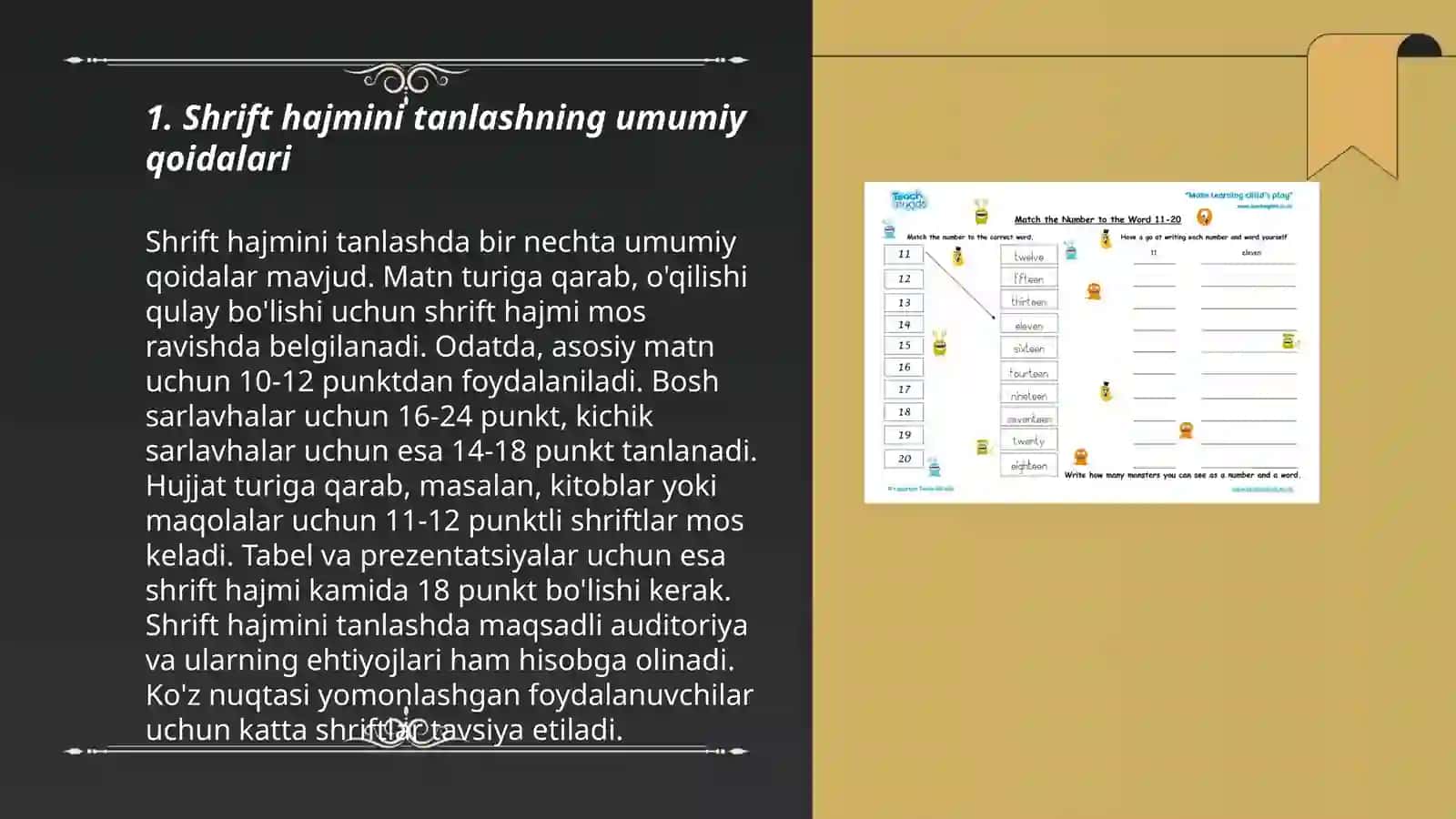 Shrift hajmini tanlash qoidalari 3