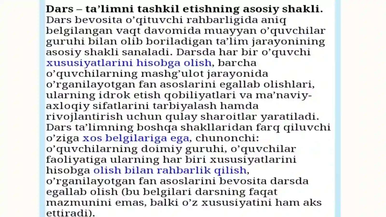 DARS TA'LIMNI TASHKIL ETISHNING ASOSIY SHAKLI 3
