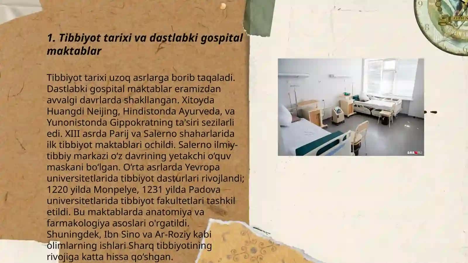 Tibbiyot tarixi va dastlabki gospital maktablar 3