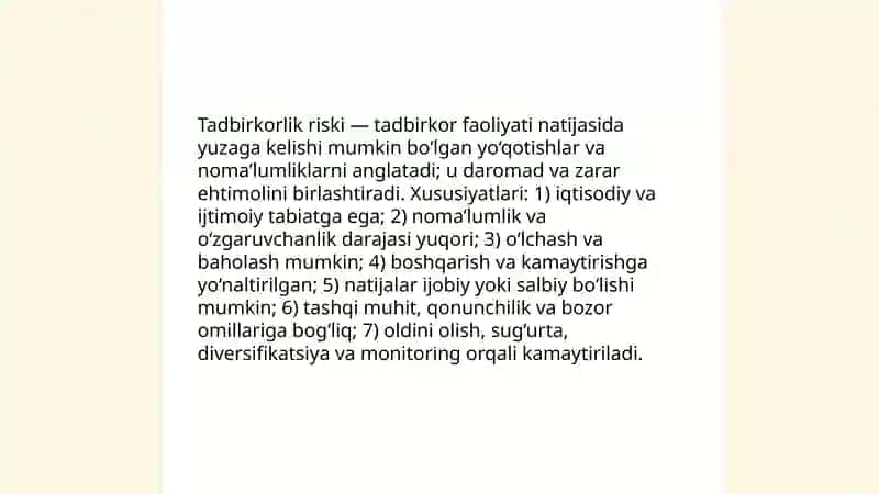 Tadbirkorlik risqi va uni boshqarish 3