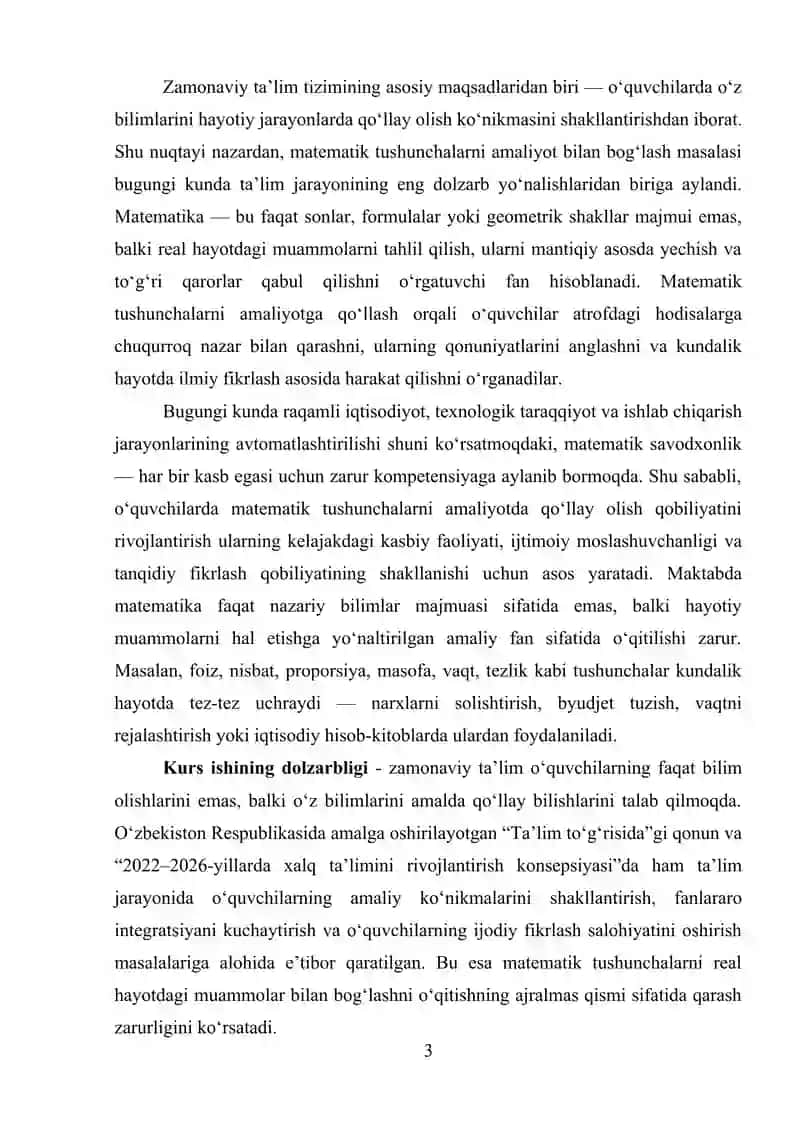 Matematik tushunchalarni amaliyotga qo'llash 3