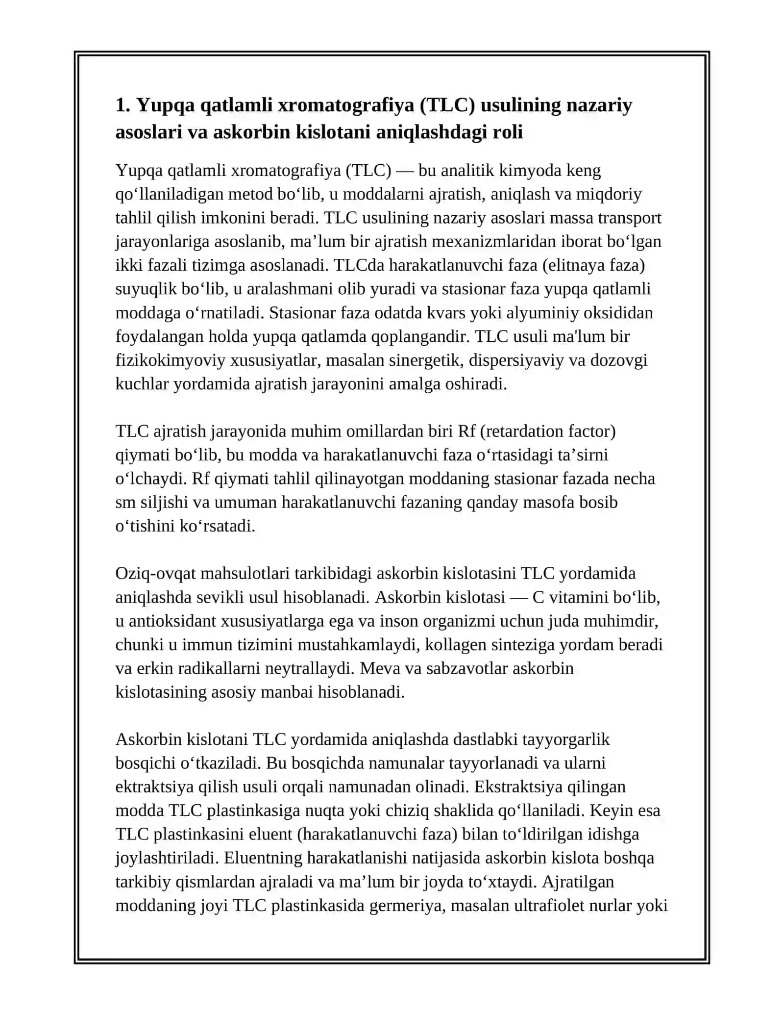 OZIQ-OVQAT MAHSULOTLARINI XROMATOGRAFIK USULLARDA TAHLIL QILISH 3