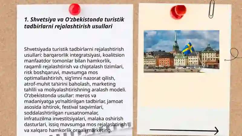 Turistik tadbirlarni tashkil etishdi Shvetsiya va O'zbekiston tajribasi 3