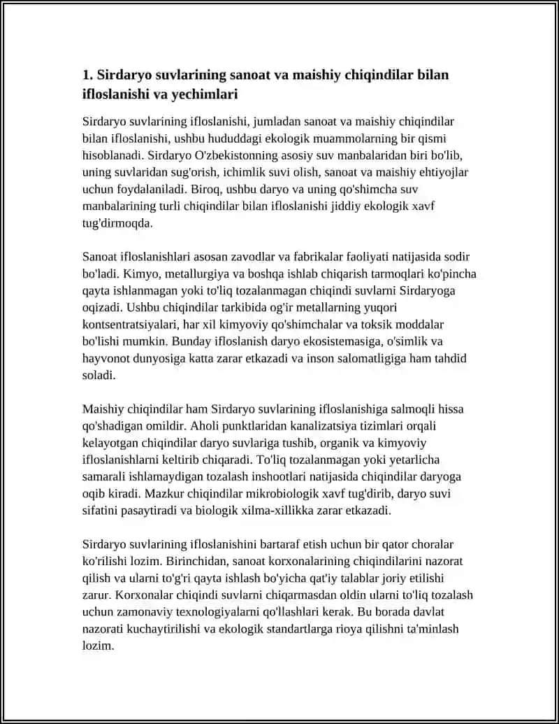 Sirdaryo suvlarining sanoat va maishiy chiqindilar bilan ifloslanishi va yechimlari 3