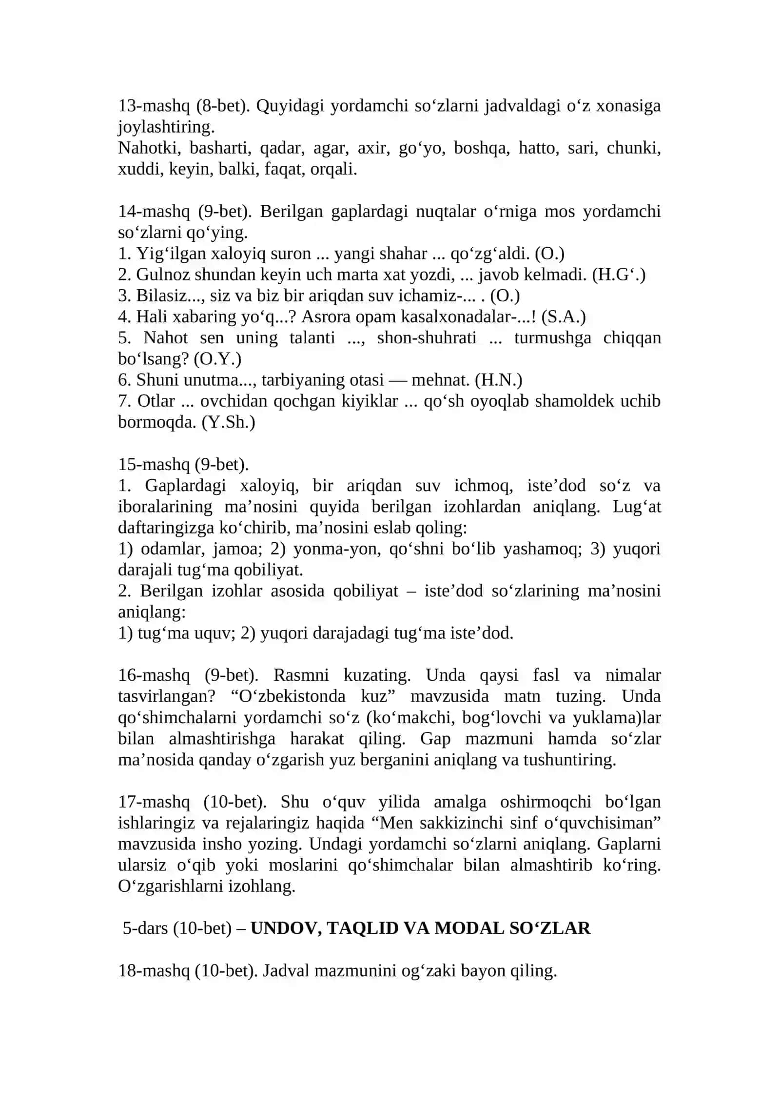 SINF ONA TILI DARSLIGIDAGI MASHQLAR 3