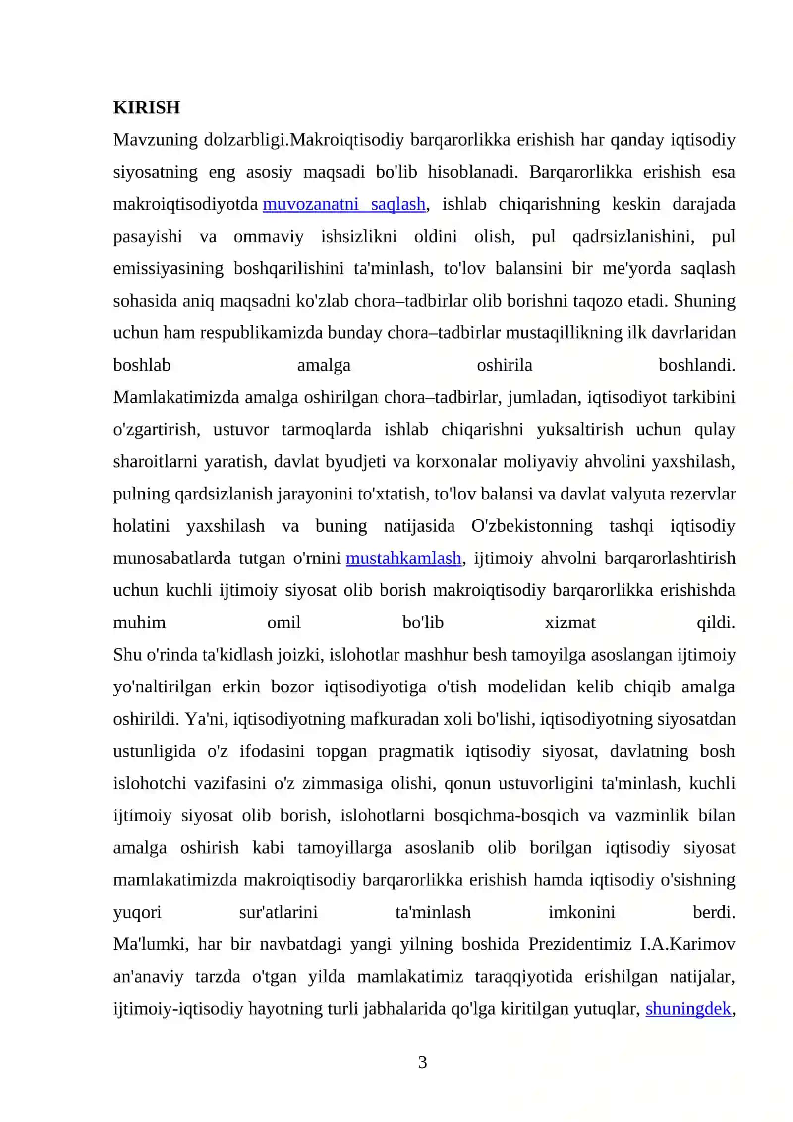 “MIKROIQTISODIYOT. MAKROIQTISODIYOT” fanidan KURS ISH 3
