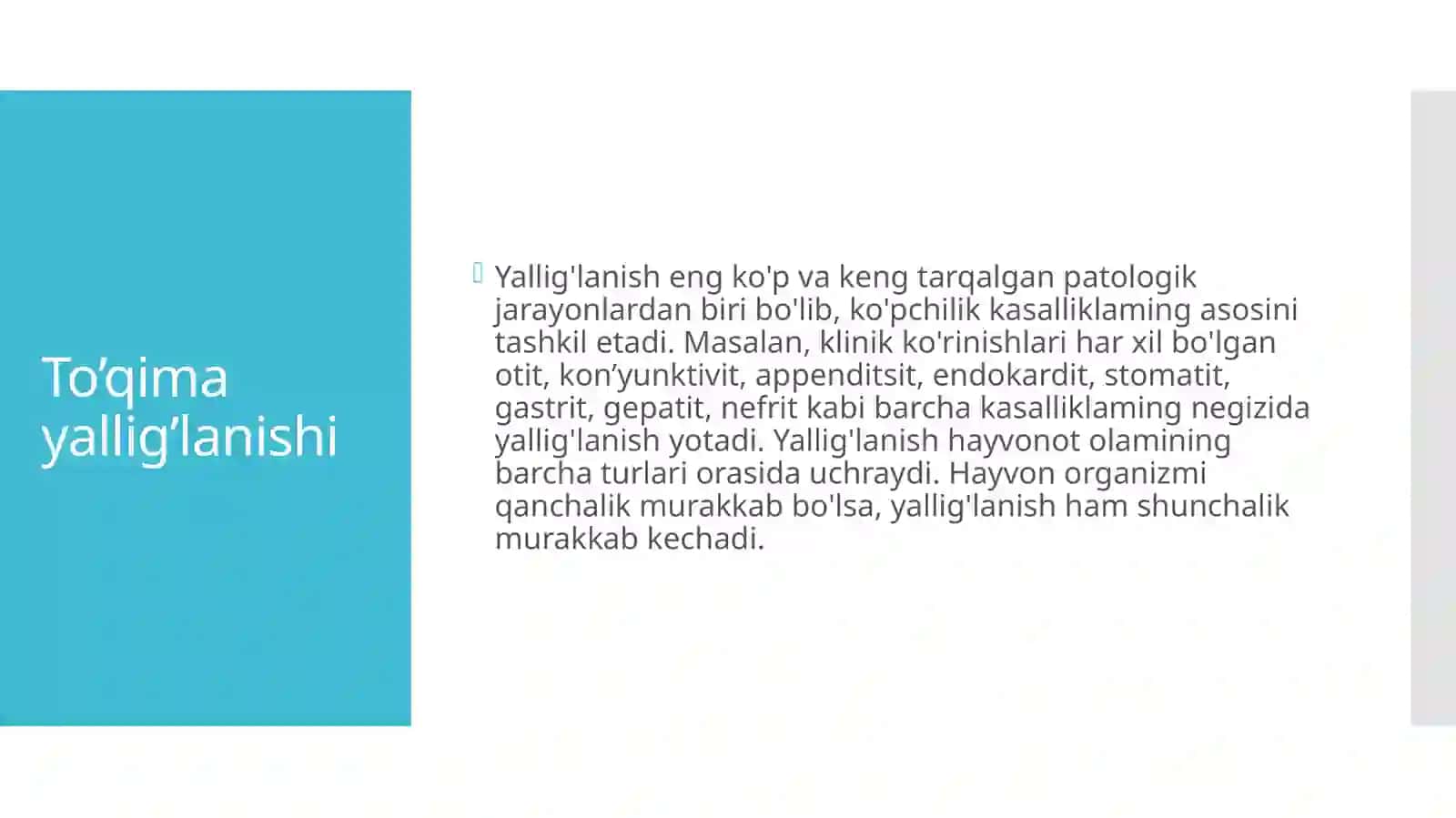 Yallig'lanish - To’qima yallig’lanishi.Reparatsiya.Regeneratsiya.Tuzalish va fibroz 3