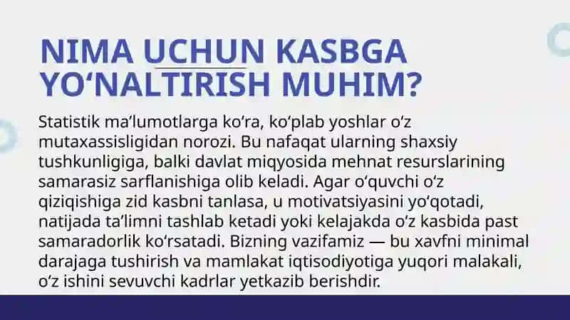 OʻQUV MUASSASALARIDA KASB TANLASHGA YOʻLLASH USLUBIYATI HAM QILIB BER 3