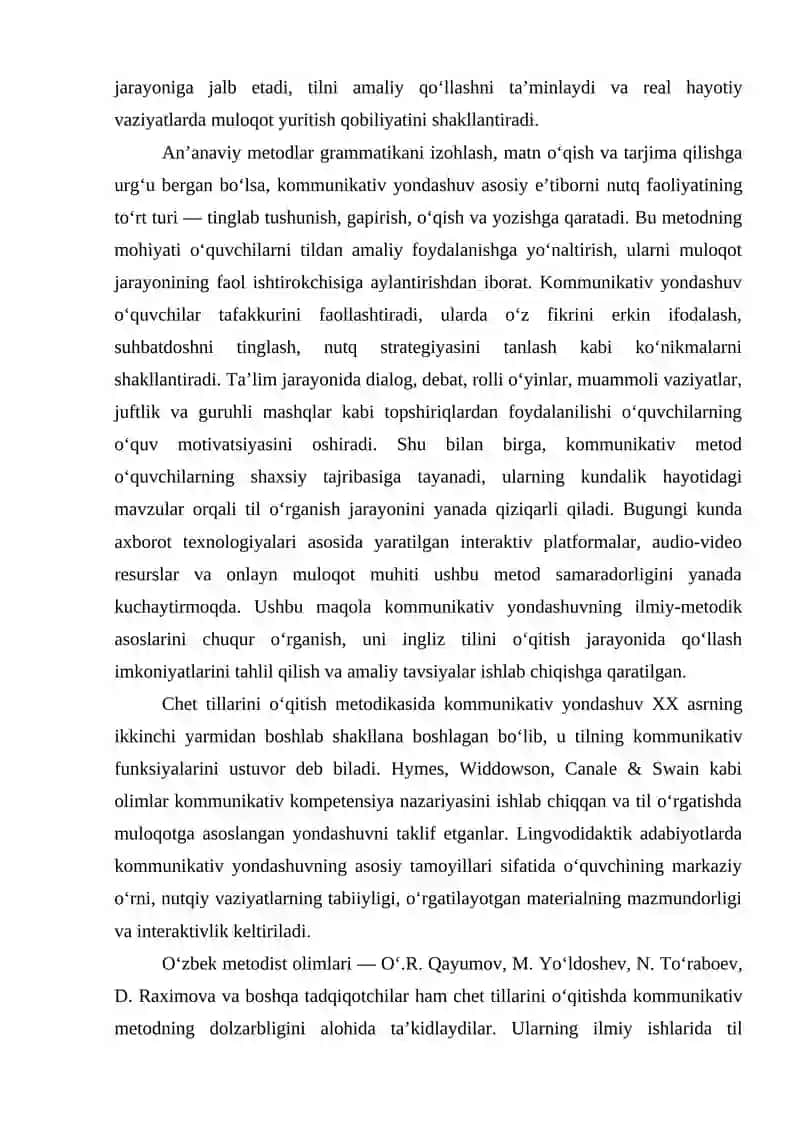 INGLIZ TILINI O‘QITISHDA KOMMUNIKATIV YONDASHUVNING SAMARADORLIGI 3