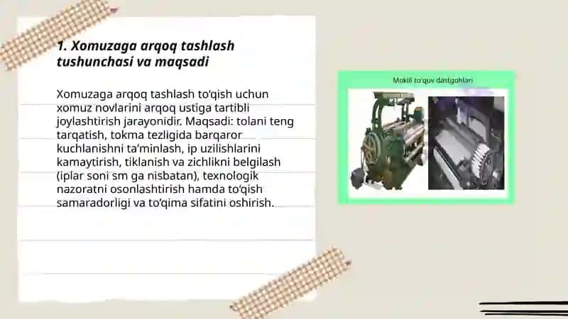 Zamonaviy To‘quv dastgoxida xomuzaga arqoq tashlash jarayonlari 3