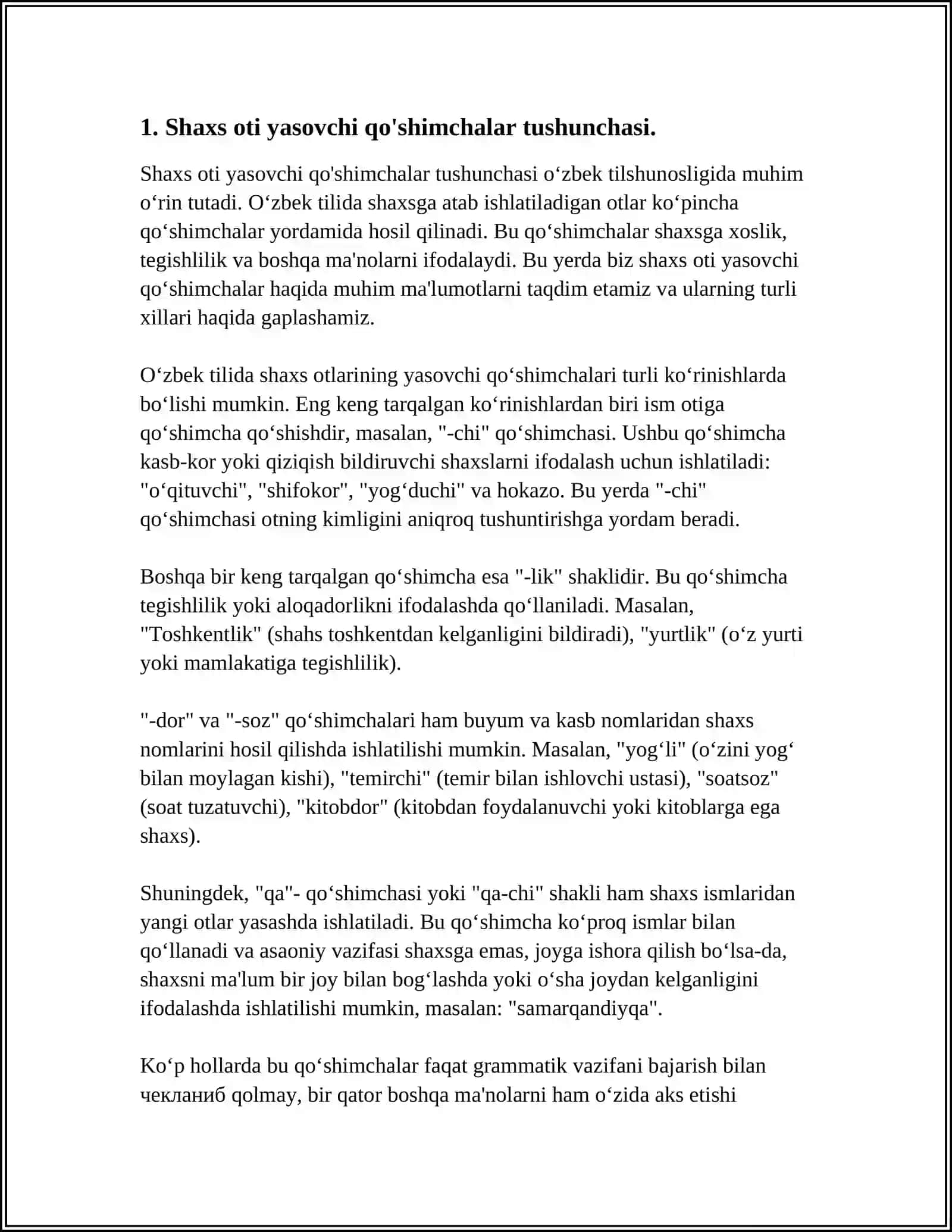 Oʻzbek Tili va Ingliz Tillida Shaxs Oti Yasovchi Qo'shimchalar Tasnifi va Qiyosi 3