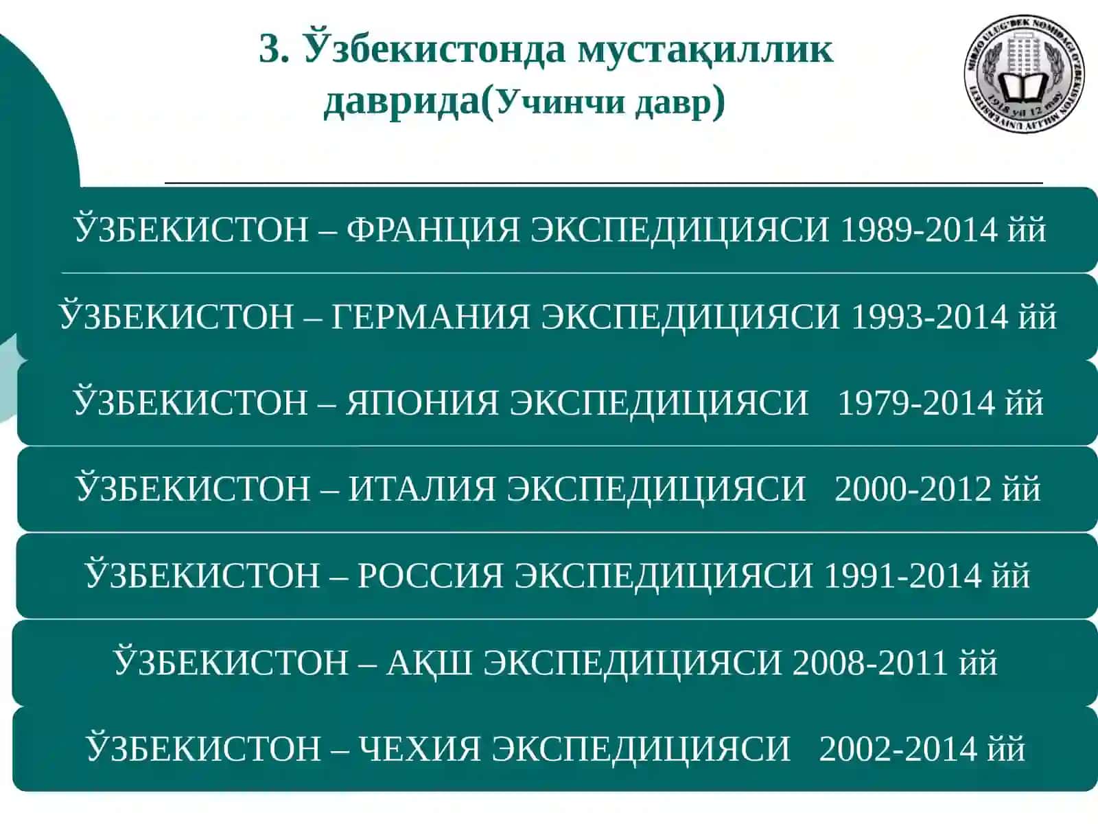 3-Modul: O’zbekistonda Arxeologiya fanining shakillanishi va taraqqiyot boshqichlari 3