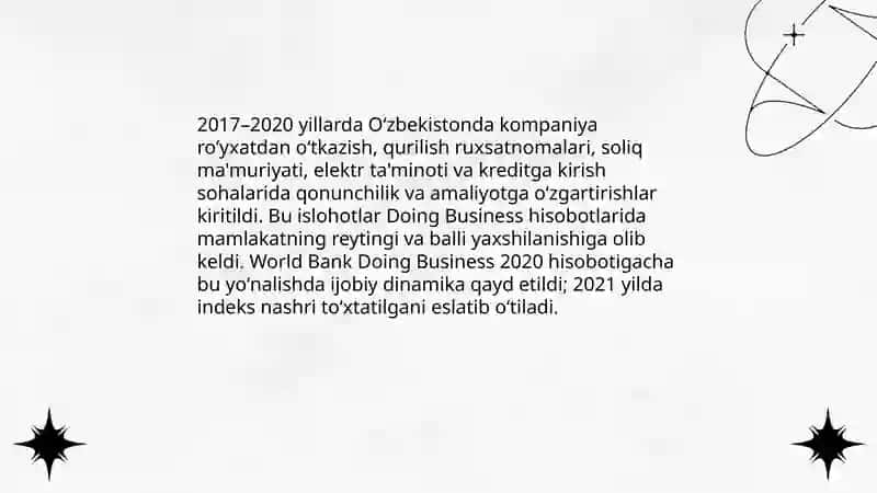 Yangi Oʻzbekiston ichtmoiy siyosiy iqtisodiy va madaniy hayotida roʻy berayotgan oʻzgarishlarni halqaro reyting va indekslarda aks etishi 3