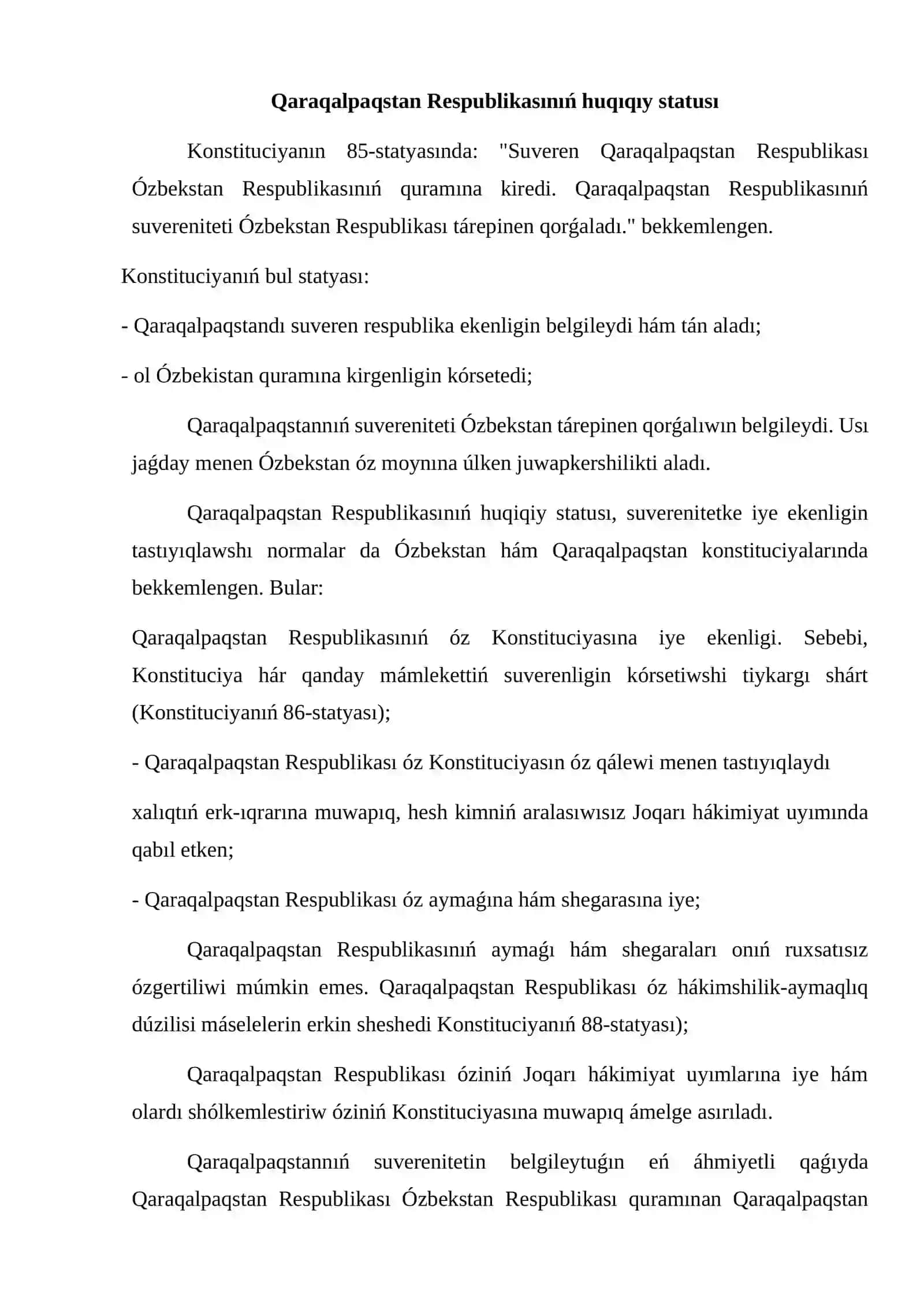 Qaraqalpaqstan Respublikasınıń konstitucıyalıq jaǵdayı 3
