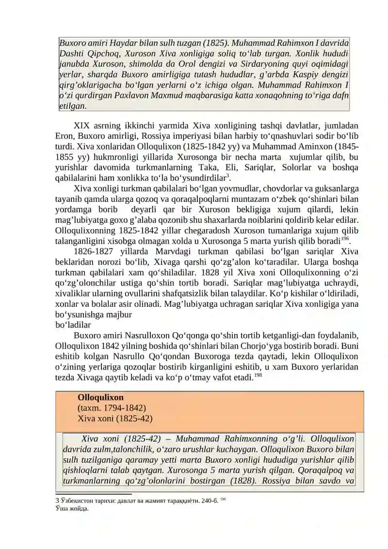 Xiva qo’ng’irotlari sulolasining siyosiy tarixi (XVIII asrning oxiri –XIX asrning birinchi yarmi) 3