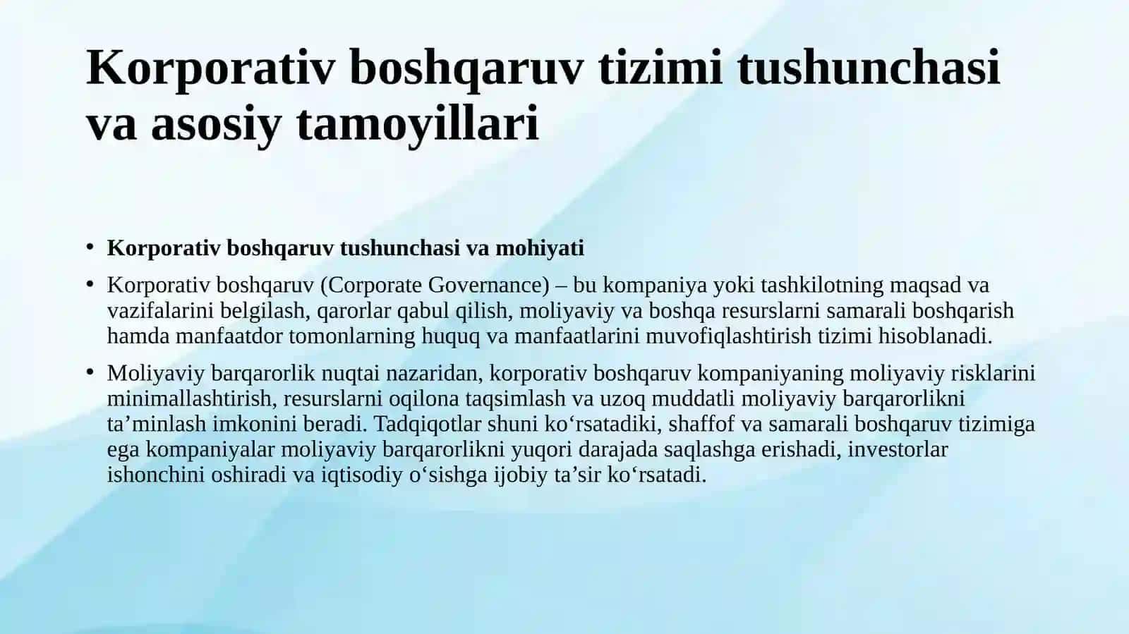 Moliyaviy barqarorolikni taminlashda korporativ boshqaruv tizimining roli 3