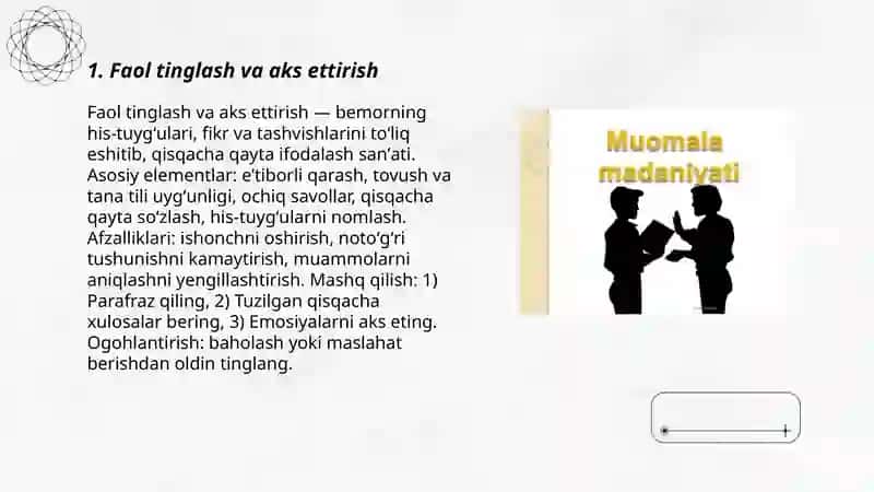 Patsiyent bilan verbal muloqot ko'nikmalar 3