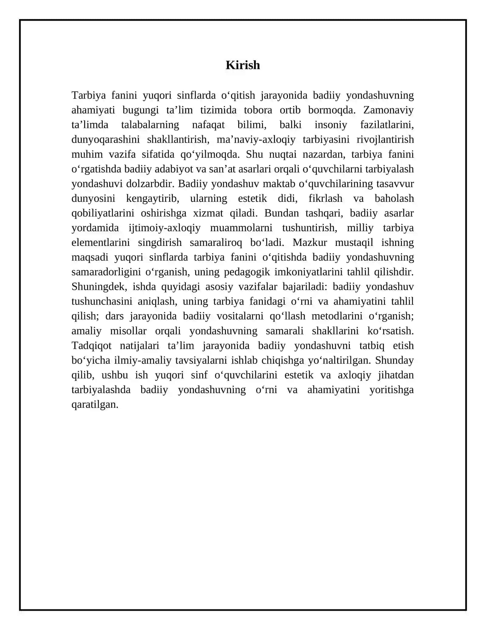 YUQORI SINFLARDA TARBIYA FANINI OʻQITISHDA BADIIY YONDASHUV 3