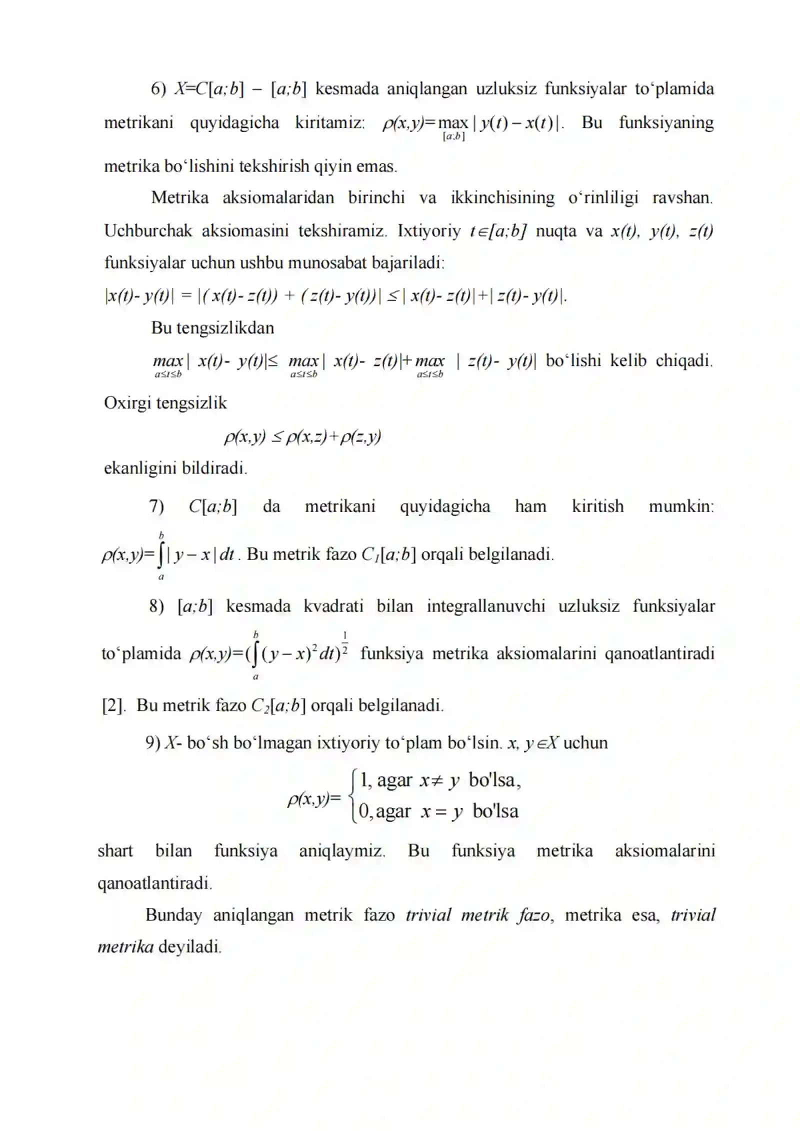 Metrik fazolar va ularga misollar 3