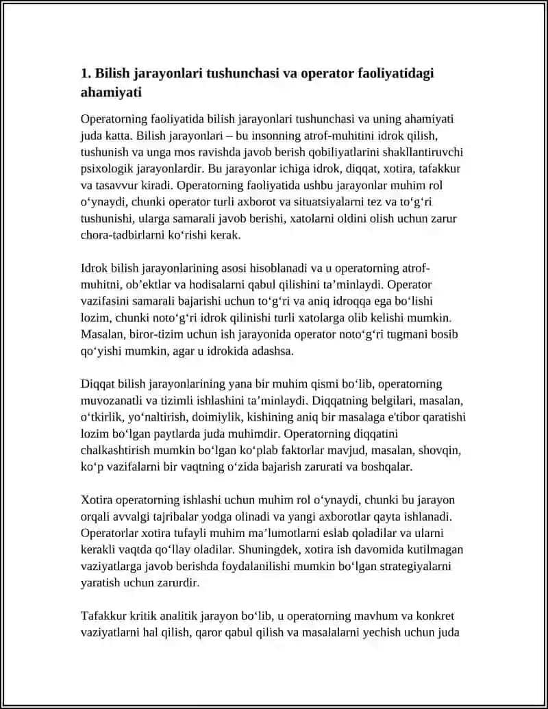 OPERATORNING FAOLIYATIDA BILISH JARAYONLARININGO’RNI 3