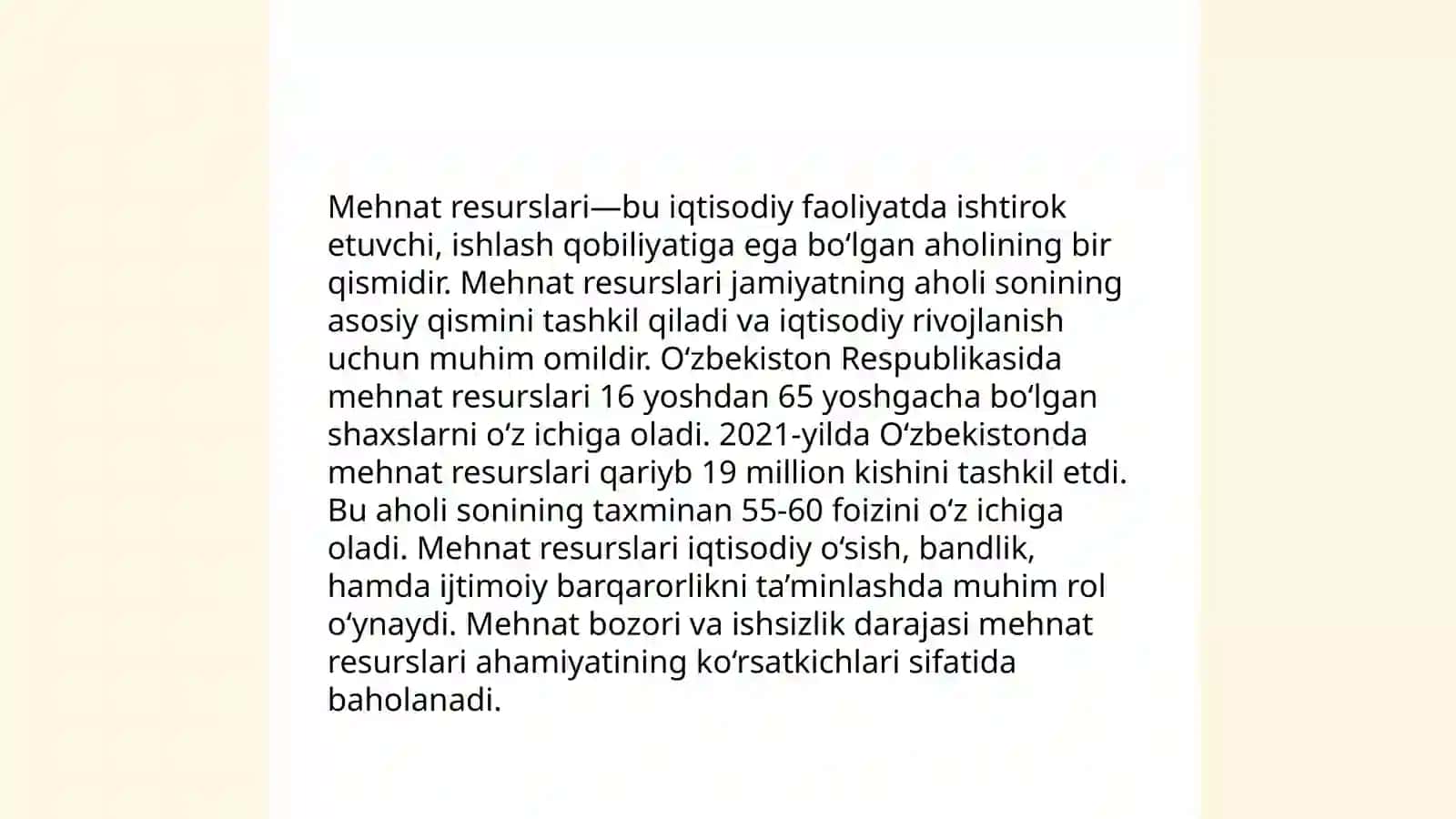Mehnat resurslarining shakllanishi va ularning foydalanish muomollari 3