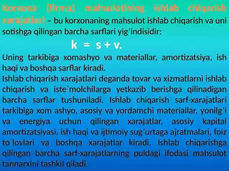 KORXONA ( FIRMA ) XARAJATLARI VA FOYDASI 3