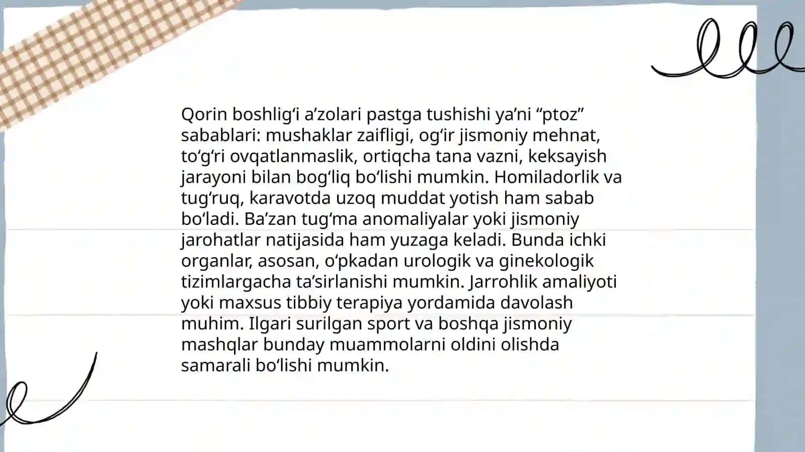 Qorin boshlig'i a'zolari pastga tushishi kasalliklarida DJT uslubi 3