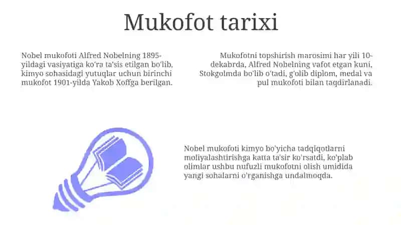 Kimyo sohasidagi Nobel mukofoti sovrindorlari va yutuqlari 3