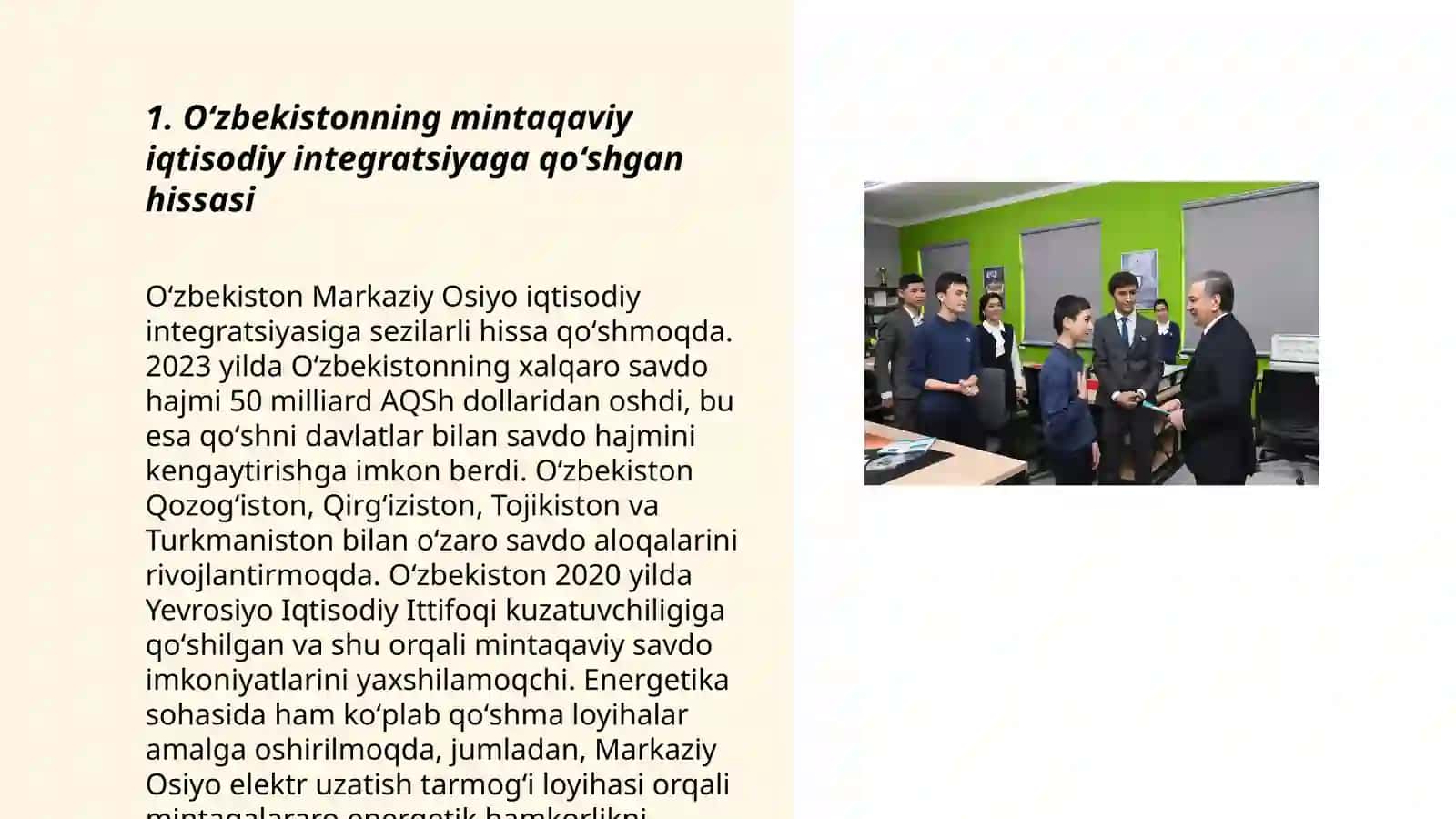 Oʻzbekistonning Markaziy Osiyoda tinchlik va barqarorlikni taʼminlashdagi oʻrni Berdiboyeva Muattar 3