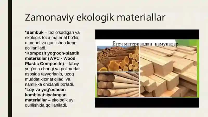 Yashil iqtisodiyotga asoslangan yog'och materiallar va buyumlar 3