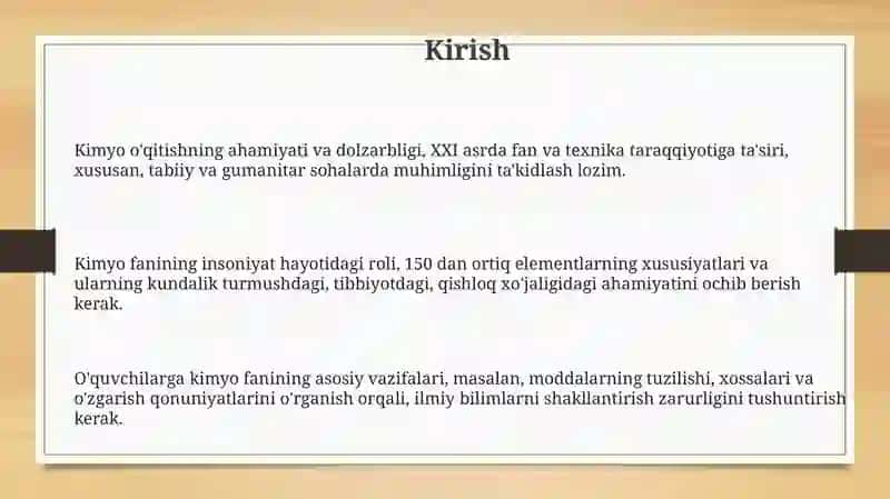 Kimyo o'qitishning umumiy maqsadlari 3