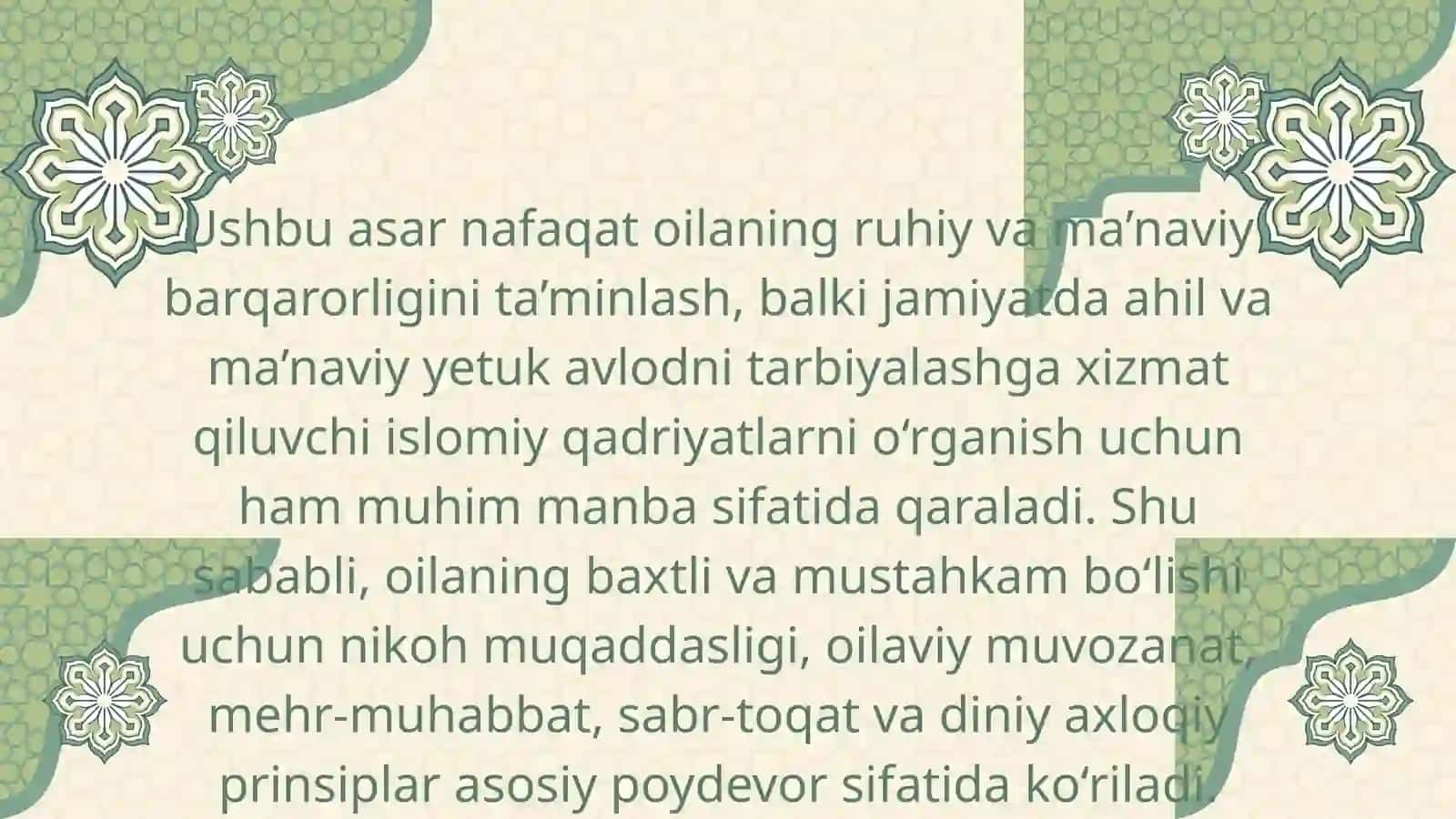 Shayx Muhammad Sodiq Muhammad Yusufning Baxtiyor oila asarida islom qadriyatlarining talqini 3