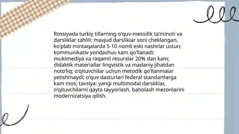 Rossiyada turkiy tillarning oʻquv-metodik taʼminoti va darsliklar tahlili 3