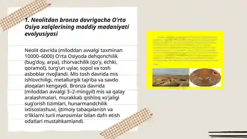 O'rta Osiyo xalqlari moddiy madaniyati evolyusiyasi 3