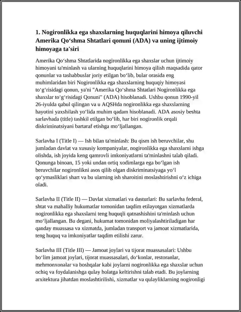 AQSHda Nogironligi Bor Shaxslarni Ijtimoiy Himoya Qilish Xususiyatları 3