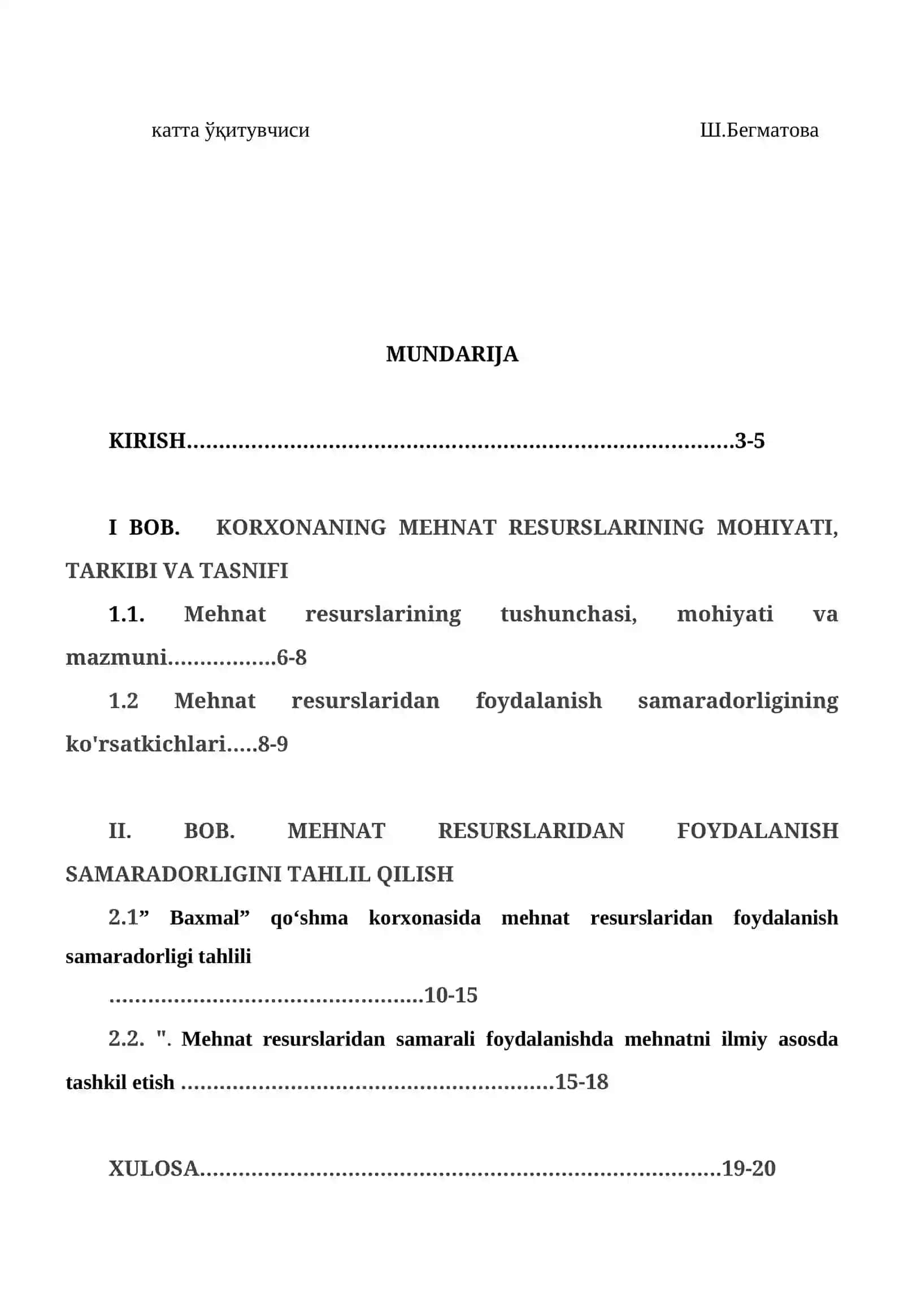 Korxonaning mehnat resurslarining mohiyati, tarkibi va tasnifi 3