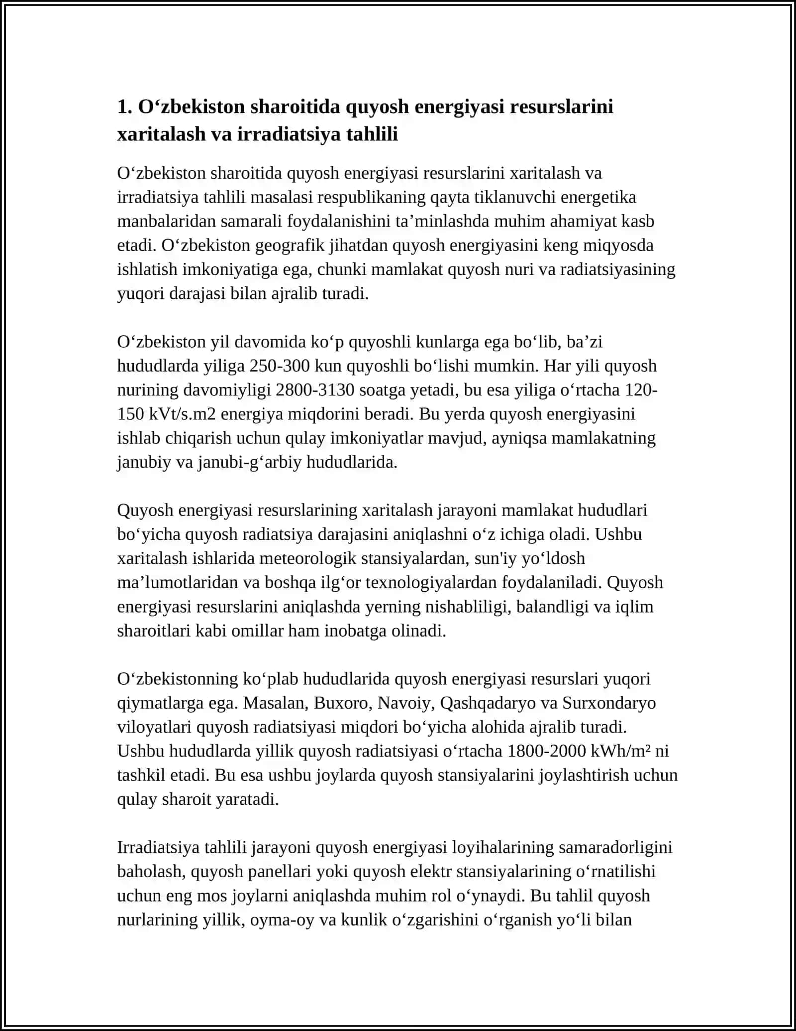O‘ZBEKISTON SHAROITIDA QUYOSH ENERGIYASI VA SHAMOL ENERGETIKASI IMKONIYATLARI 3