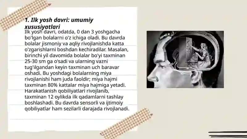 Ilk yosh davrida psixik rivojlanish.Ilk bolalik davri psixologiyasi va psixodiagnostikasi. Uch yosh inqirozi 3