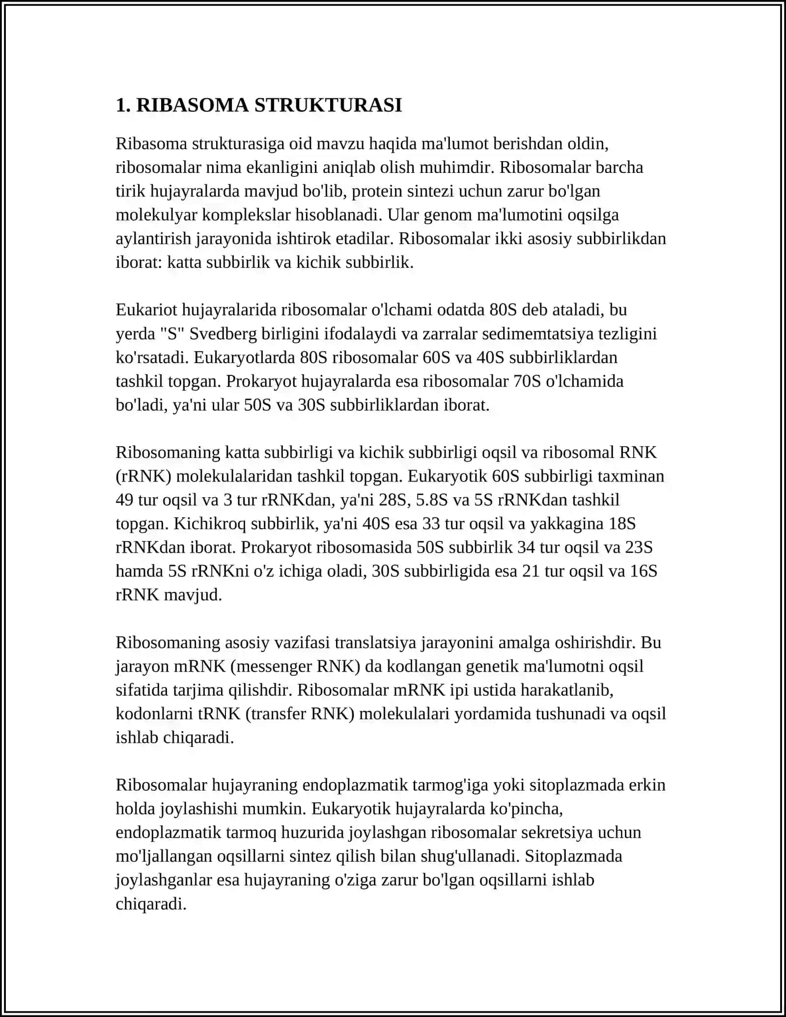 RIBASOMA TUZILISHI VA VAZIFALARI 3