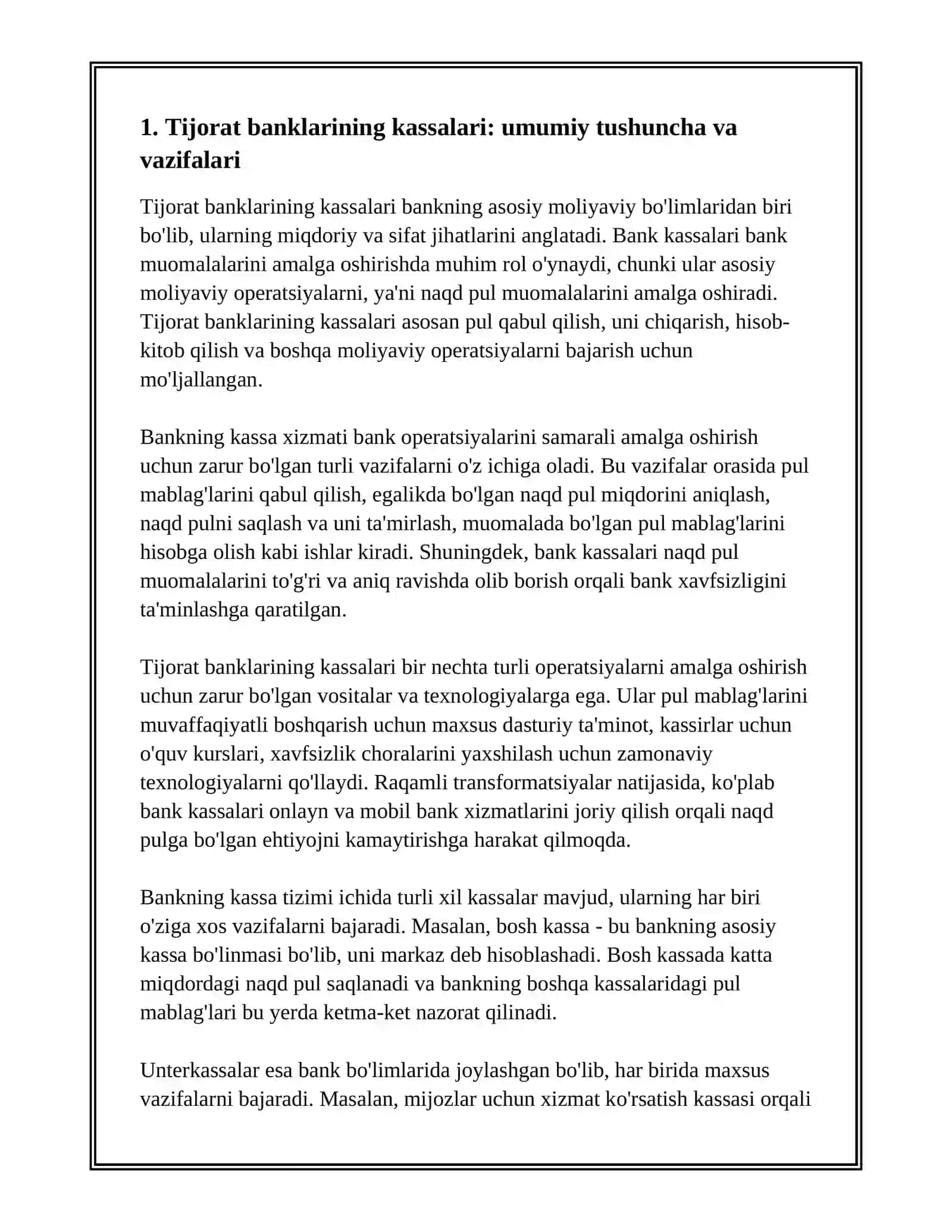 TIJORAT BANKLARINING KASSALARI VA ULARNING TURLARI 3