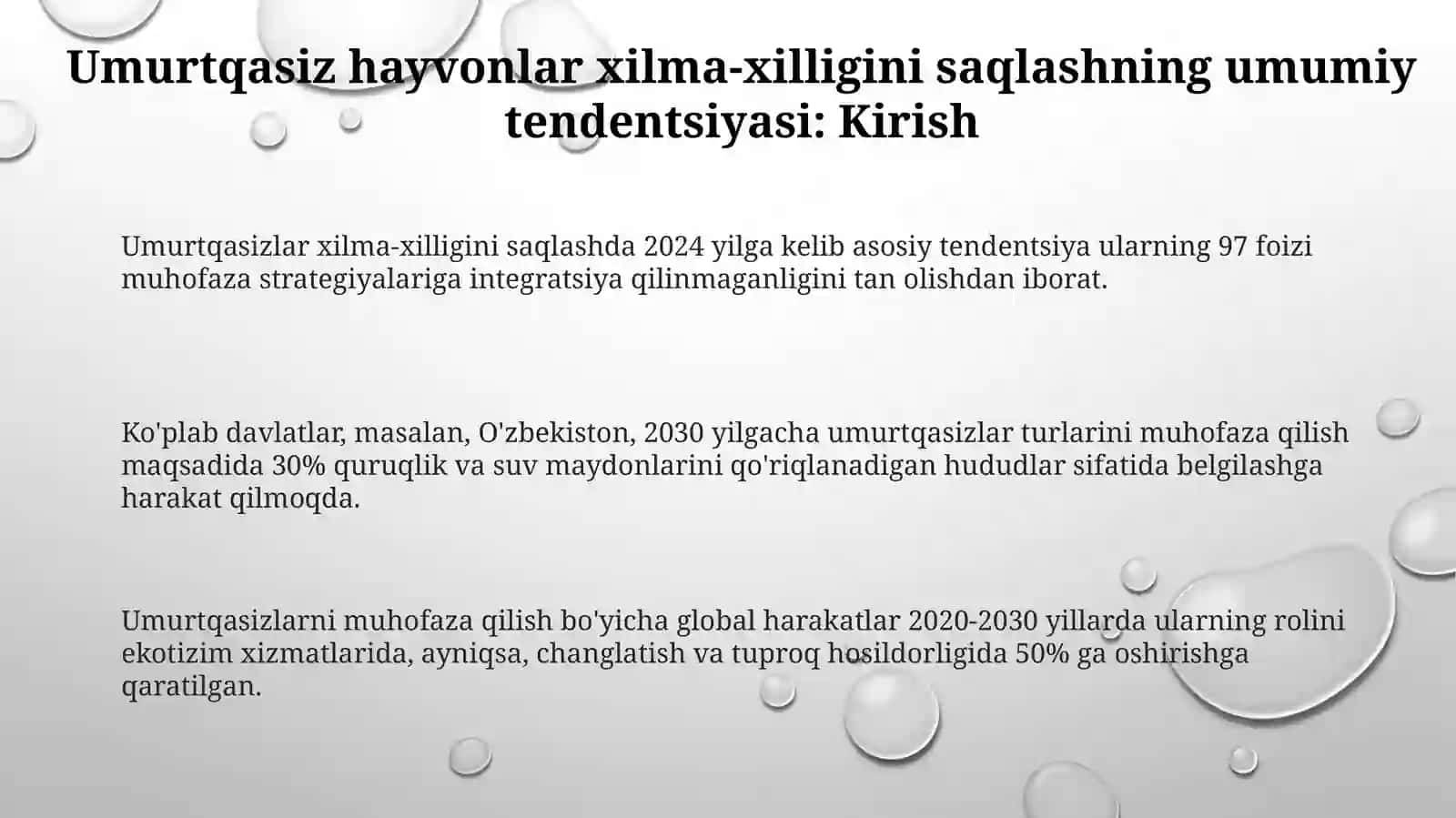 Umrtqasiz hayvonlar xilma xilligini saqlashdagi umumiy yo'nalish 3