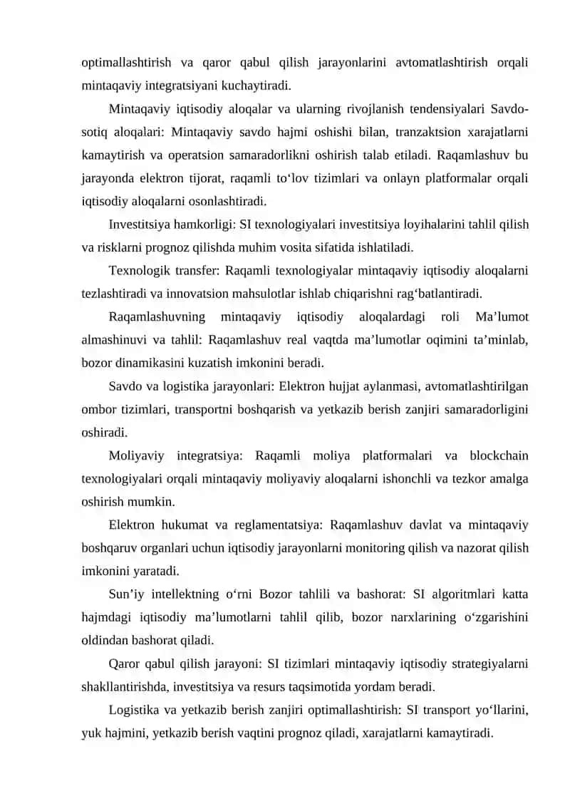 MINTAQAVIY IQTISODIY ALOQALAR CHUQURLASHUVIDA RAQAMLASHUV VA SUN’IY INTELLEKTNING O‘RNI. 3
