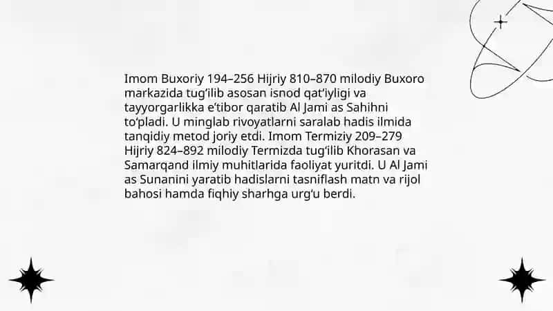 Imom Buxoriy va Imom Termiziyning hadis ilmiga qoʻshgan hissalarining qiyosiy tahlili 3