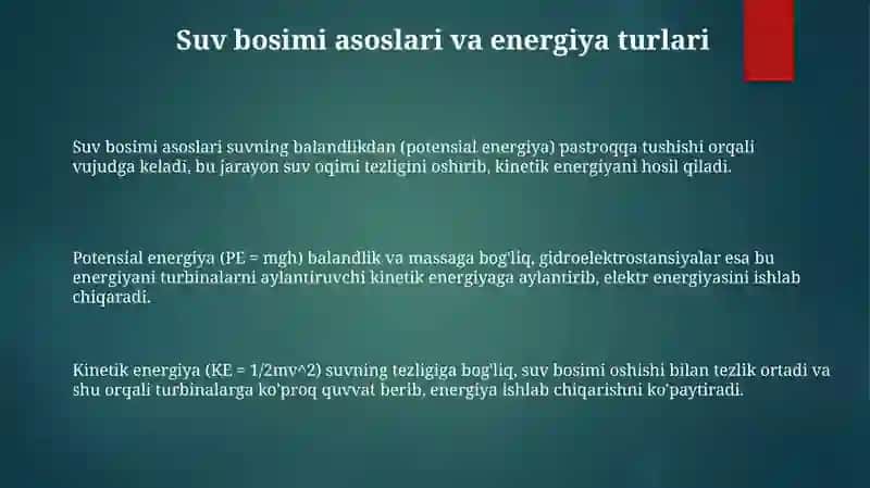 Toʻgʻonlardagi suv quvvatini hisoblash va gidroenergetika samaradorli 3